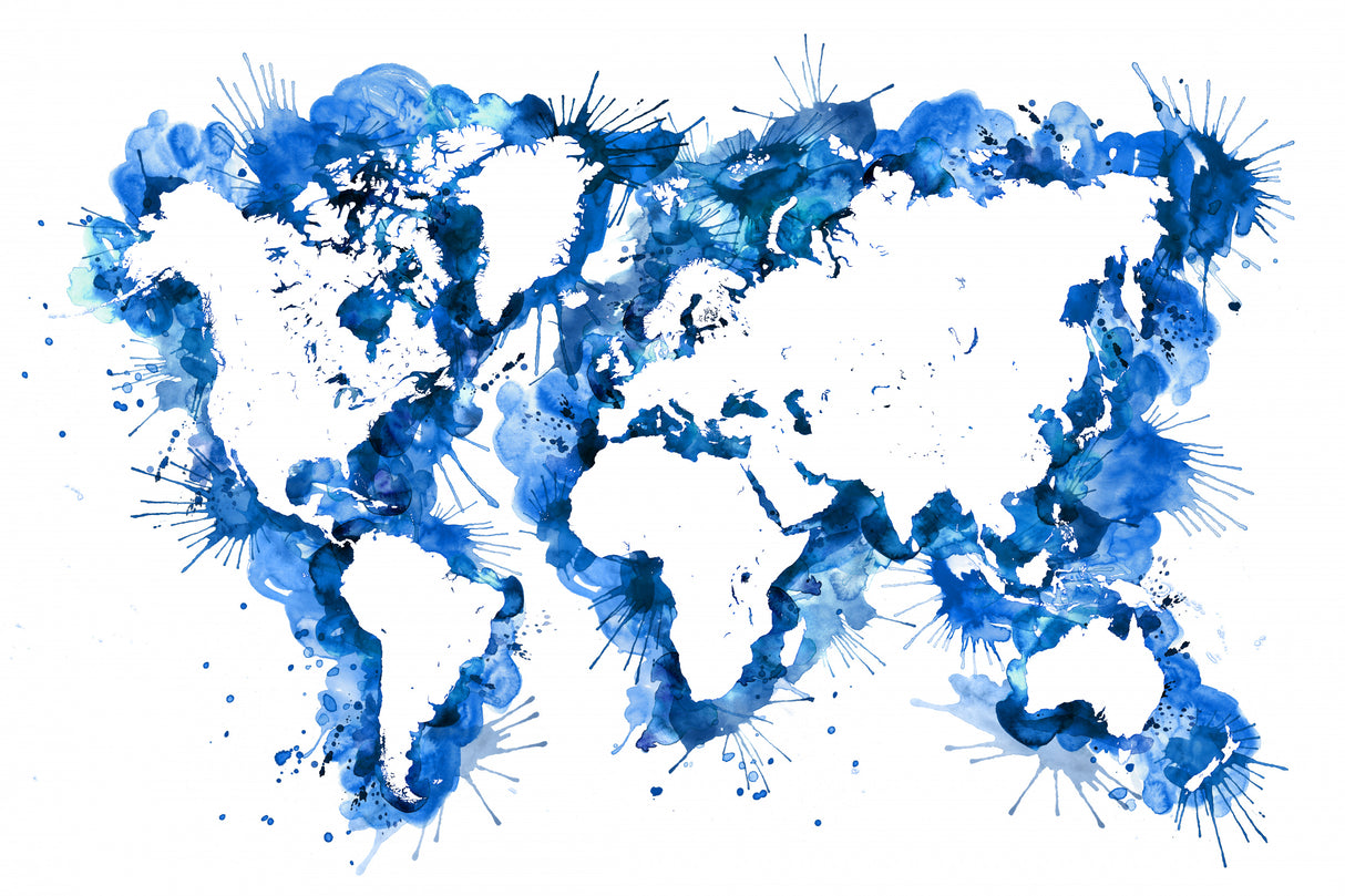 Blue strokes world map Poster och Canvastavla