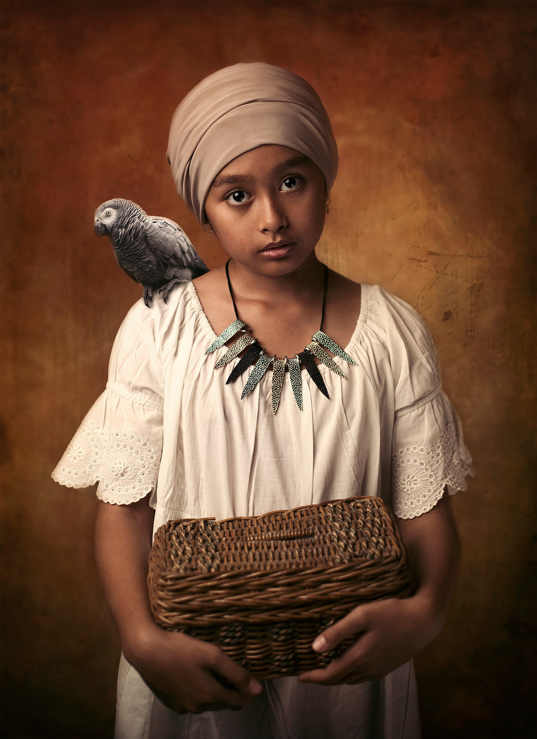 She and her little parrot Poster och Canvastavla