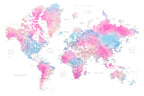 Watercolor world map with cities, Keahi Poster och Canvastavla