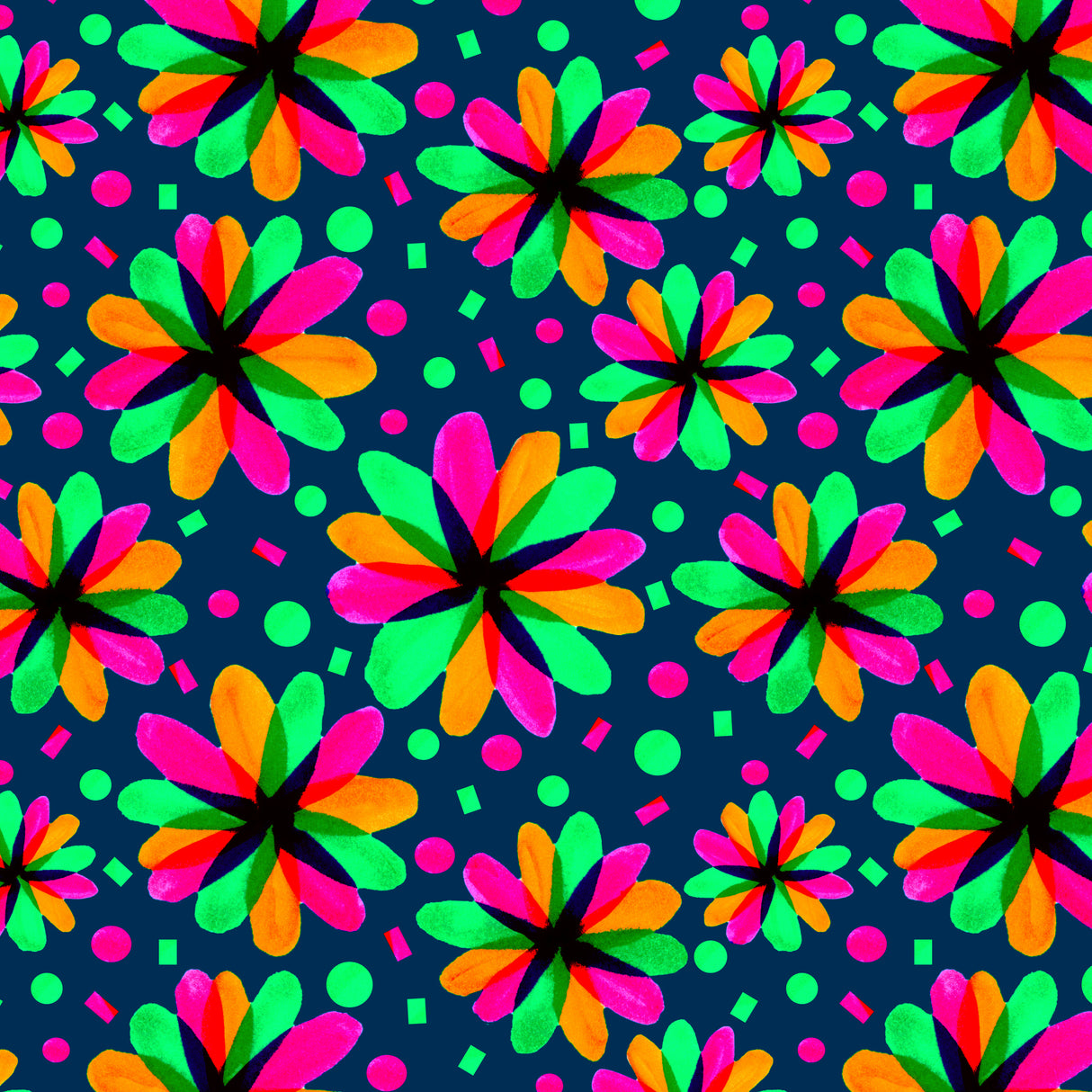 Multicolor On Navy Floral Hue Poster och Canvastavla