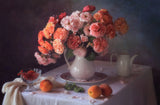 Still life with a bouquet of roses and fruits Poster och Canvastavla