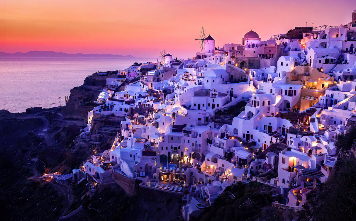 Whitewashed Villas on Cliffs Poster och Canvastavla
