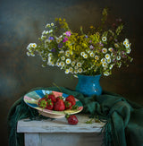 still life with wildflowers and strawberries. Poster och Canvastavla