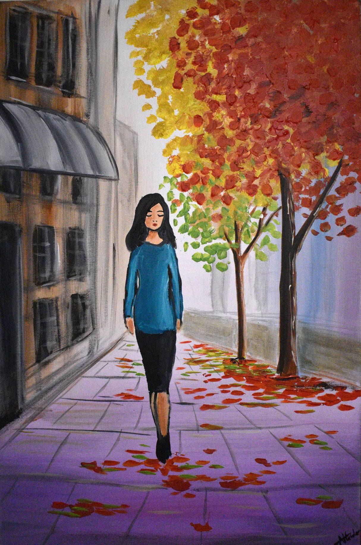 Autumn City Walk Poster och Canvastavla