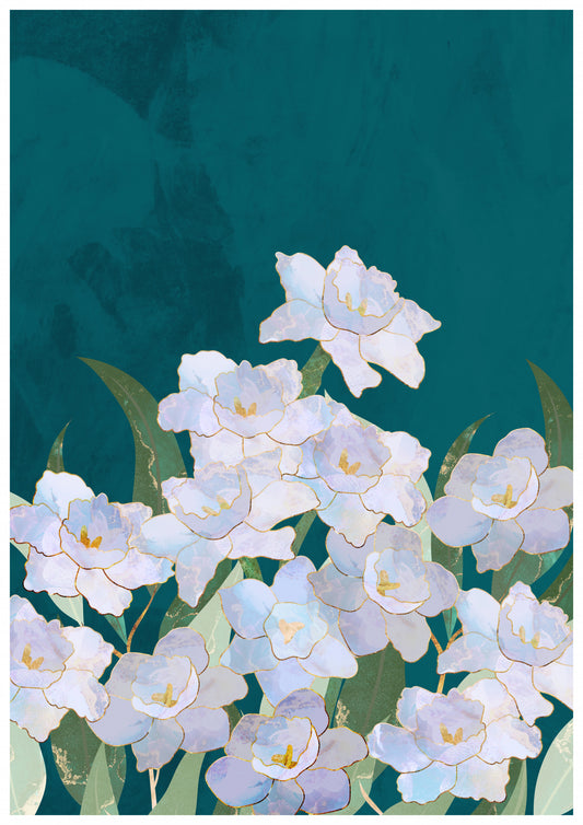 Narcissuss Flowers Turquouise Poster och Canvastavla