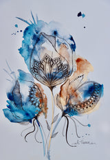 Mandala Floral (blue, Gold, Burnt Sienna) Poster och Canvastavla