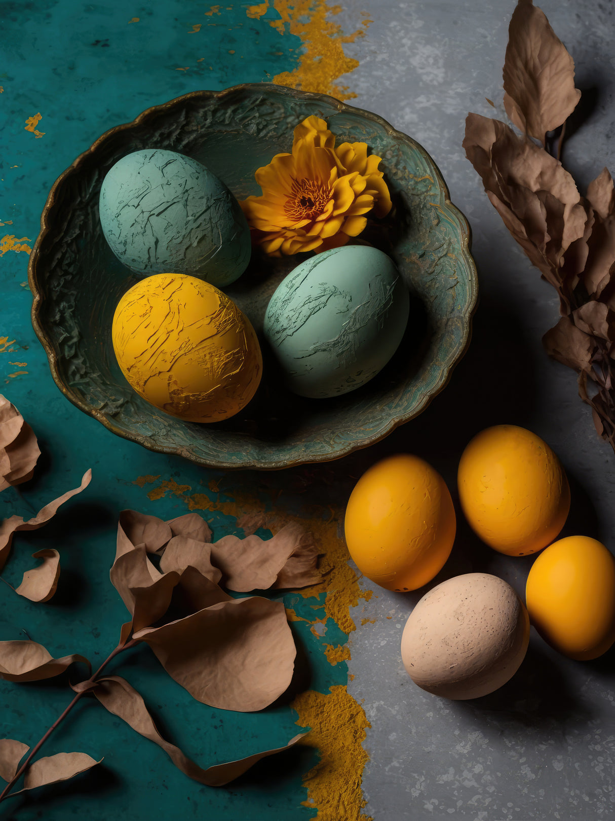 Yellow And Blue Eggs Poster och Canvastavla