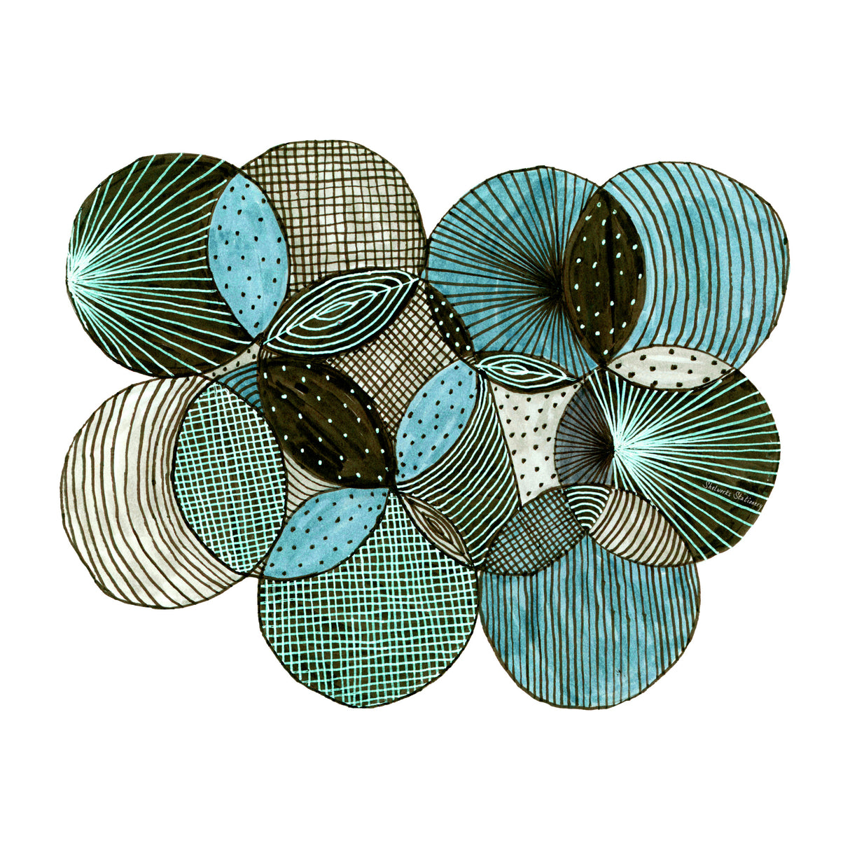 Circles Interlocking 2 Green Gray Abstract Poster och Canvastavla