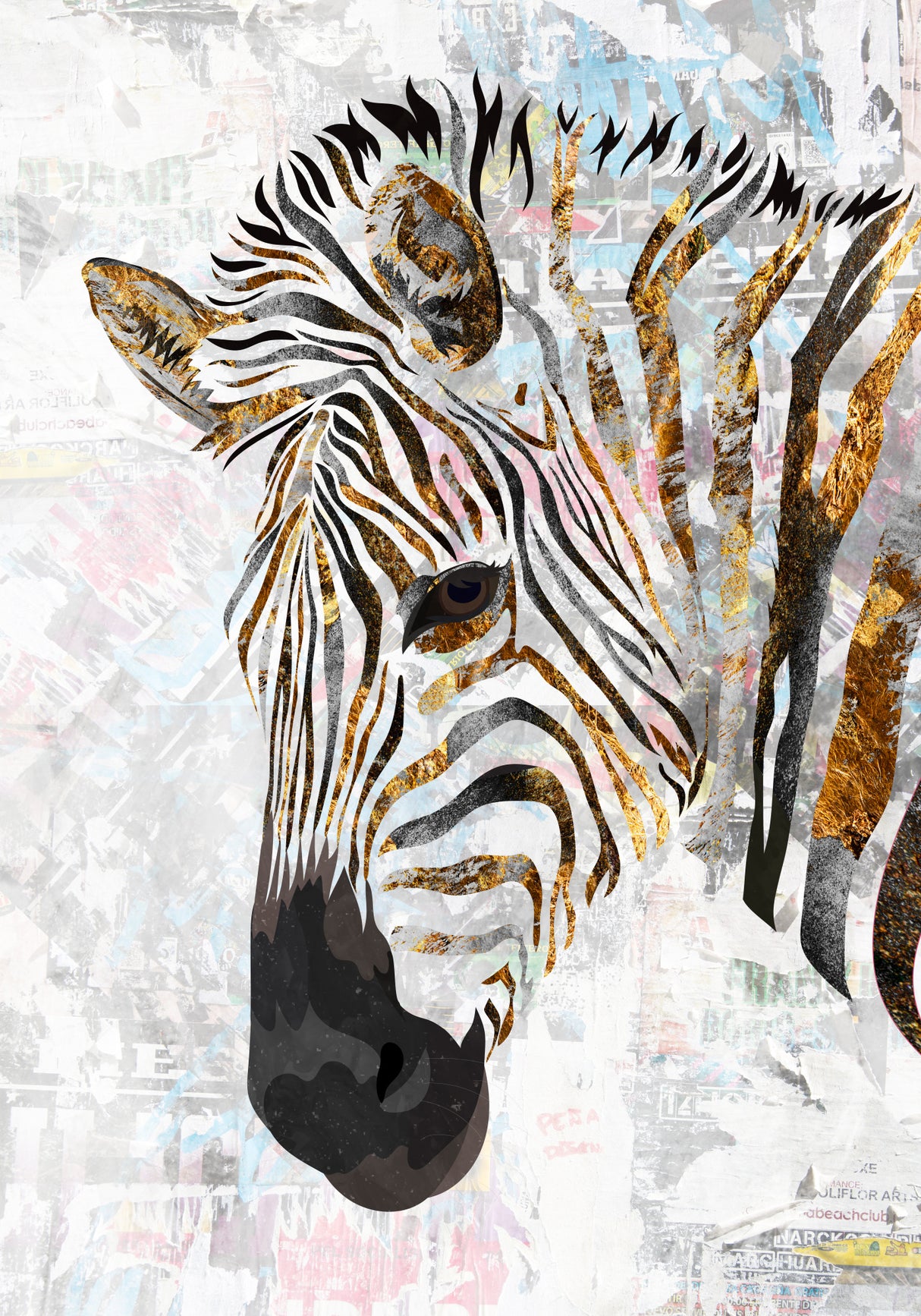 Grunge gold zebra Poster och Canvastavla