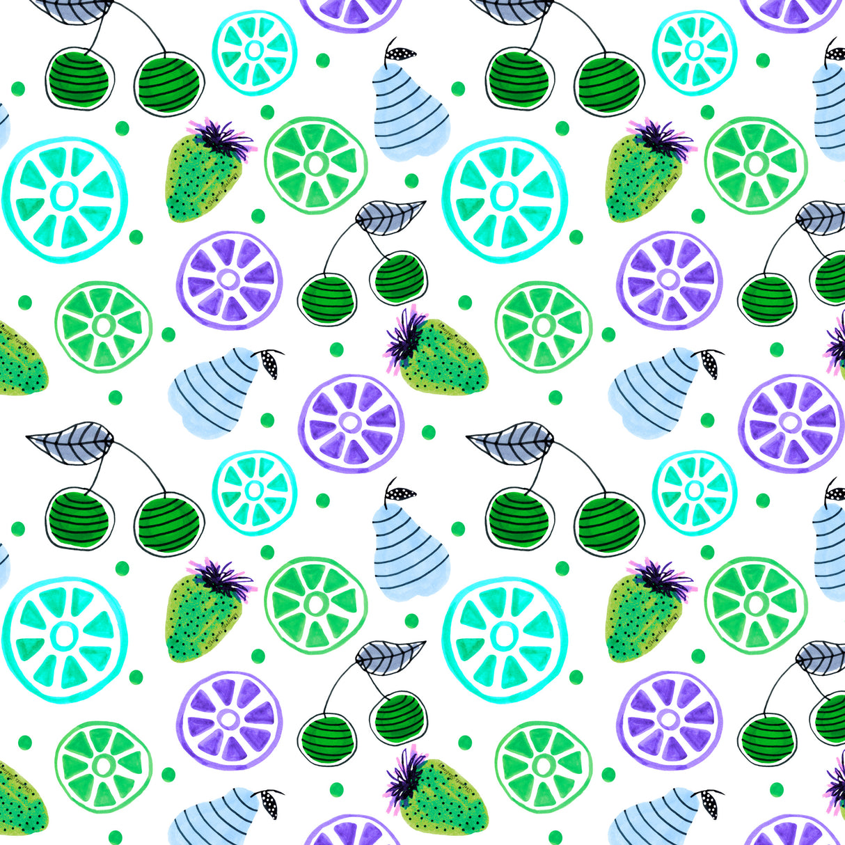 Periwinkle Green Fruit Bowl Poster och Canvastavla