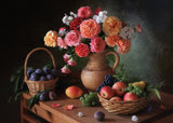 Still life with flowers and autumn fruits Poster och Canvastavla