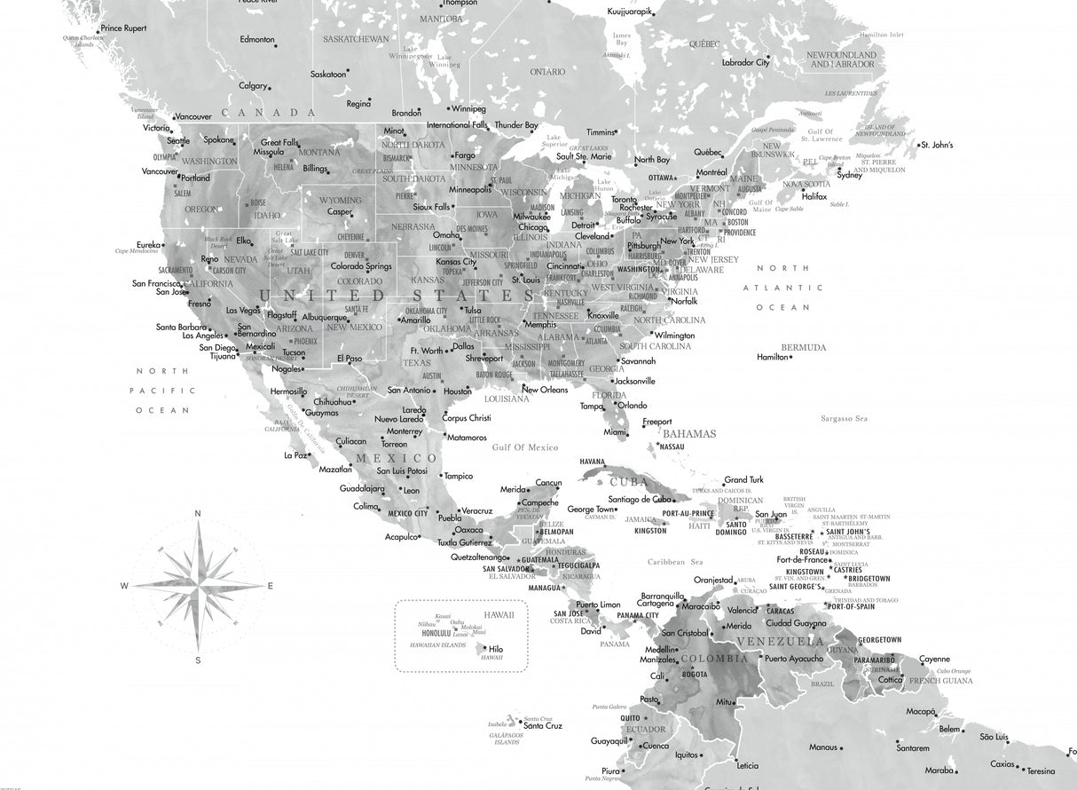 Gray map of USA and the Caribbean sea Poster och Canvastavla