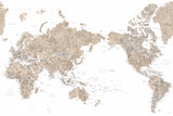 Pacific centered world map in taupe Poster och Canvastavla