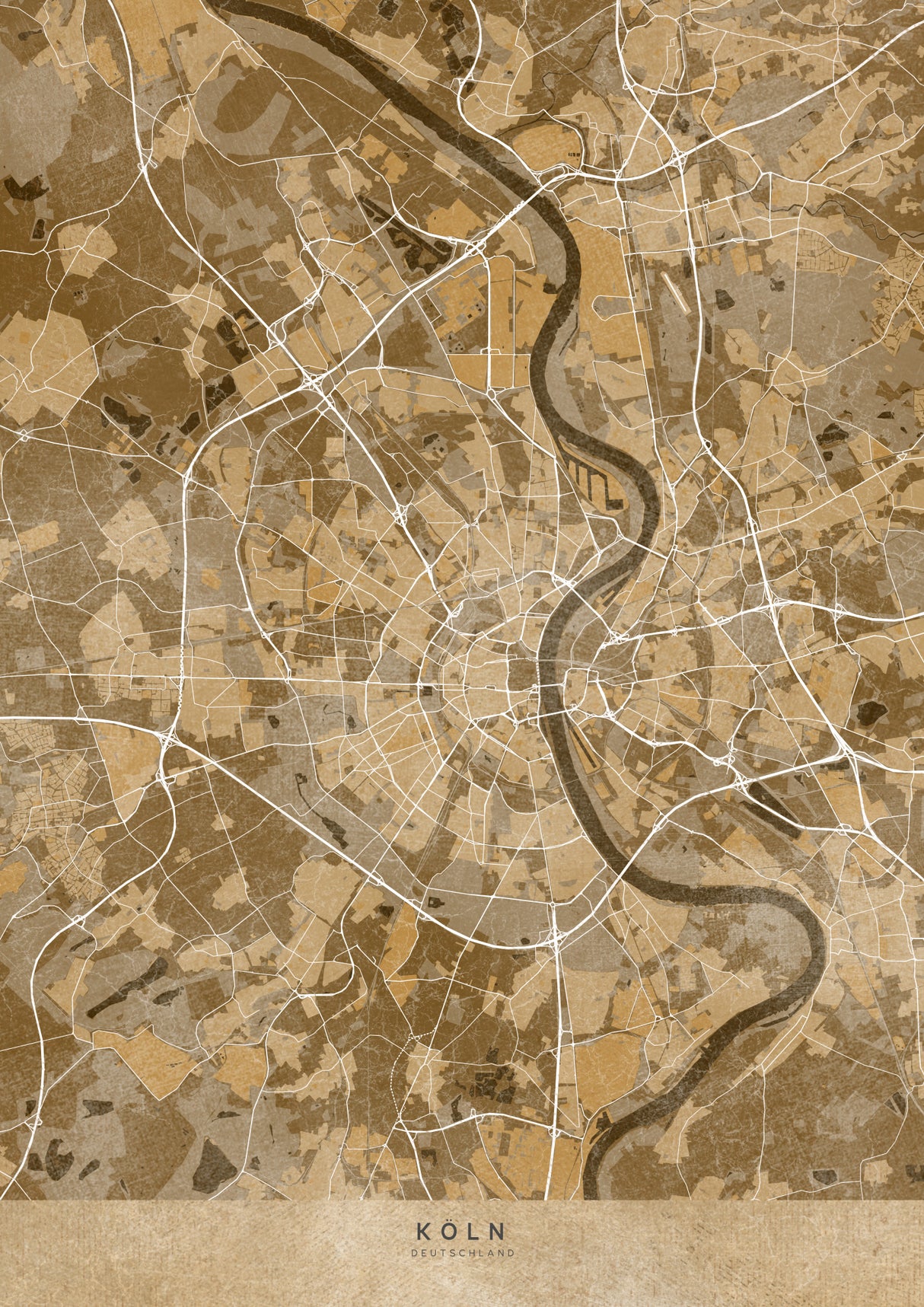 Sepia vintage map of Köln Germany Poster och Canvastavla