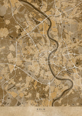 Sepia vintage map of Köln Germany Poster och Canvastavla