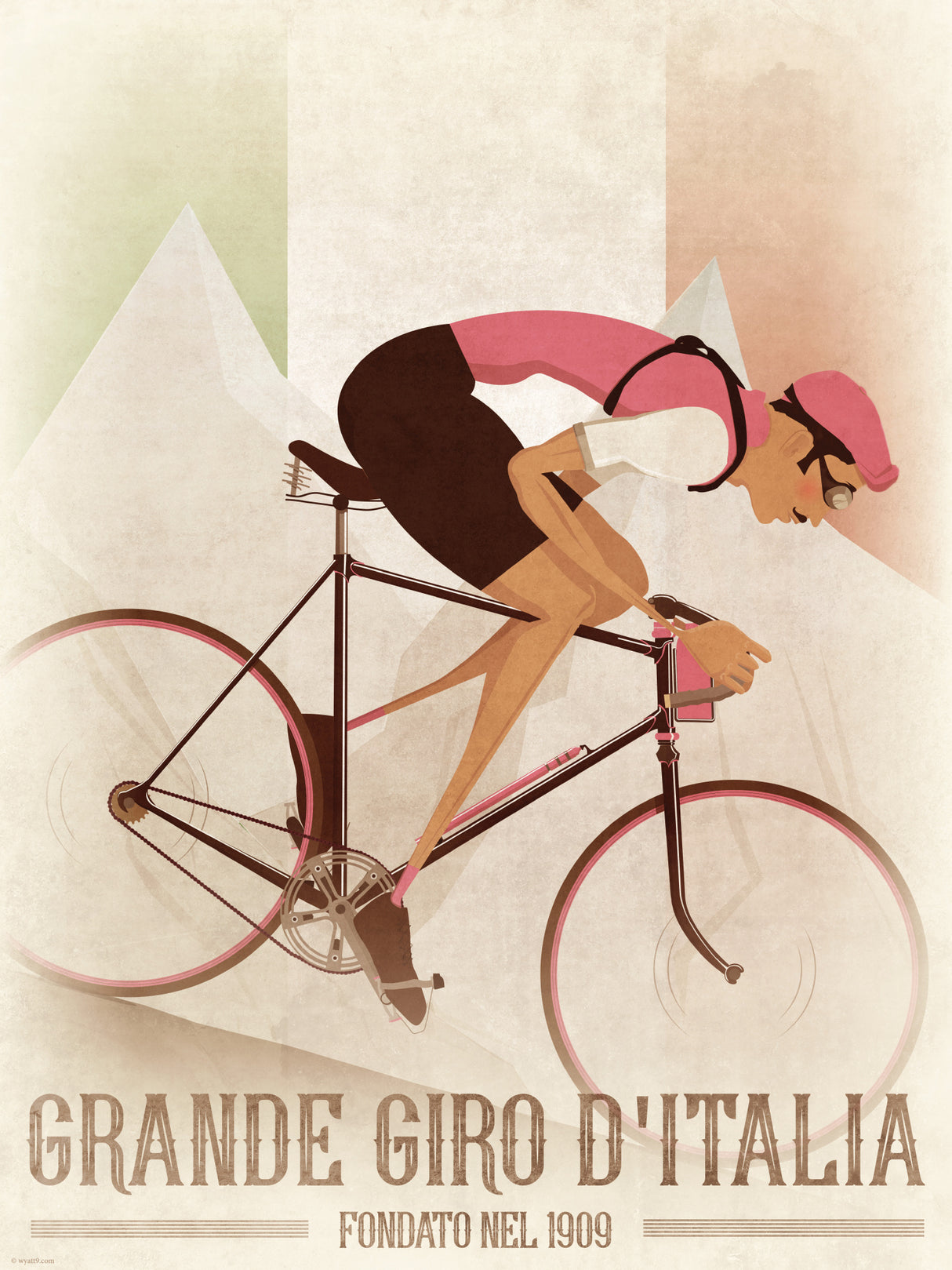 Vintage Style Giro D'italia Cyclist On a Bike With Italian Flag Poster och Canvastavla