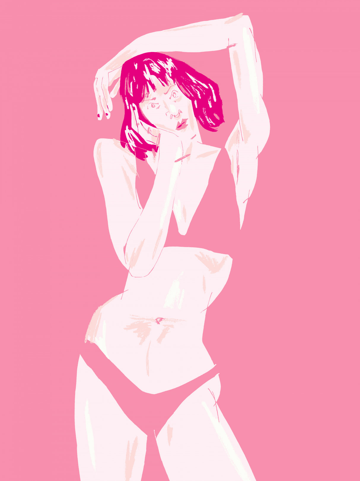 Young Girl In Underwear Pink Poster och Canvastavla