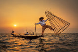 The traditional Fishermen of Inle Lake, Myanmar. Poster och Canvastavla