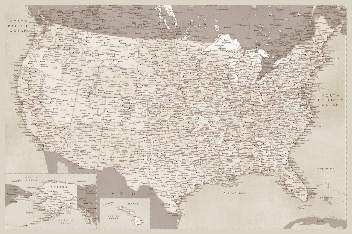Highly detailed map of the United States, Gentry Poster och Canvastavla