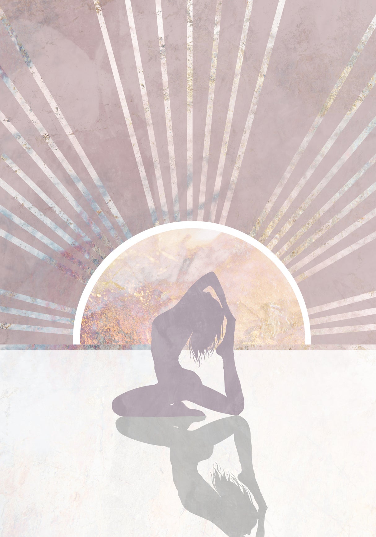 Pink Gold Sun Yoga 2 Poster och Canvastavla