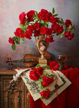 Still life with violin and red roses Poster och Canvastavla