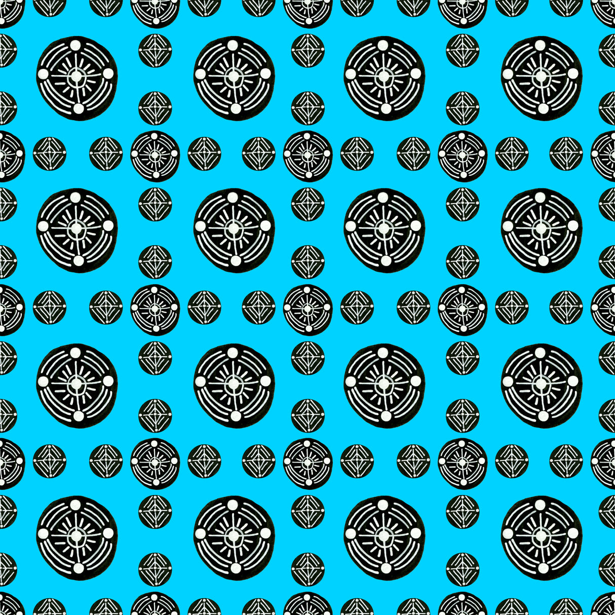 Black White On Blue Tribal Ethnic Circles 3 Geometric Poster och Canvastavla