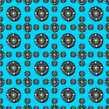 Black White On Blue Tribal Ethnic Circles 3 Geometric Poster och Canvastavla