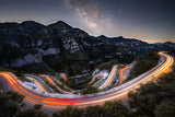Footwall mountain road under the starry sky Poster och Canvastavla