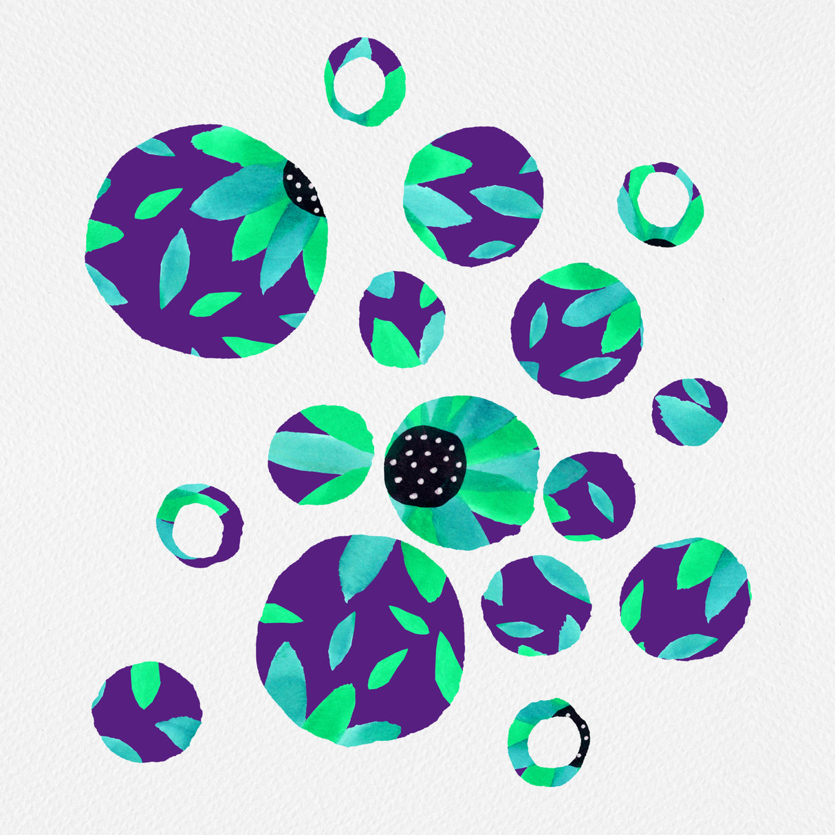 Navy Blue Floral Circles Silhouette Poster och Canvastavla