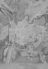 Gray vintage map of Grenoble France Poster och Canvastavla