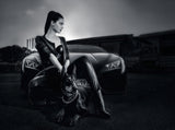 Daniela, the Doberman and Lamborghini Huracan BW Poster och Canvastavla