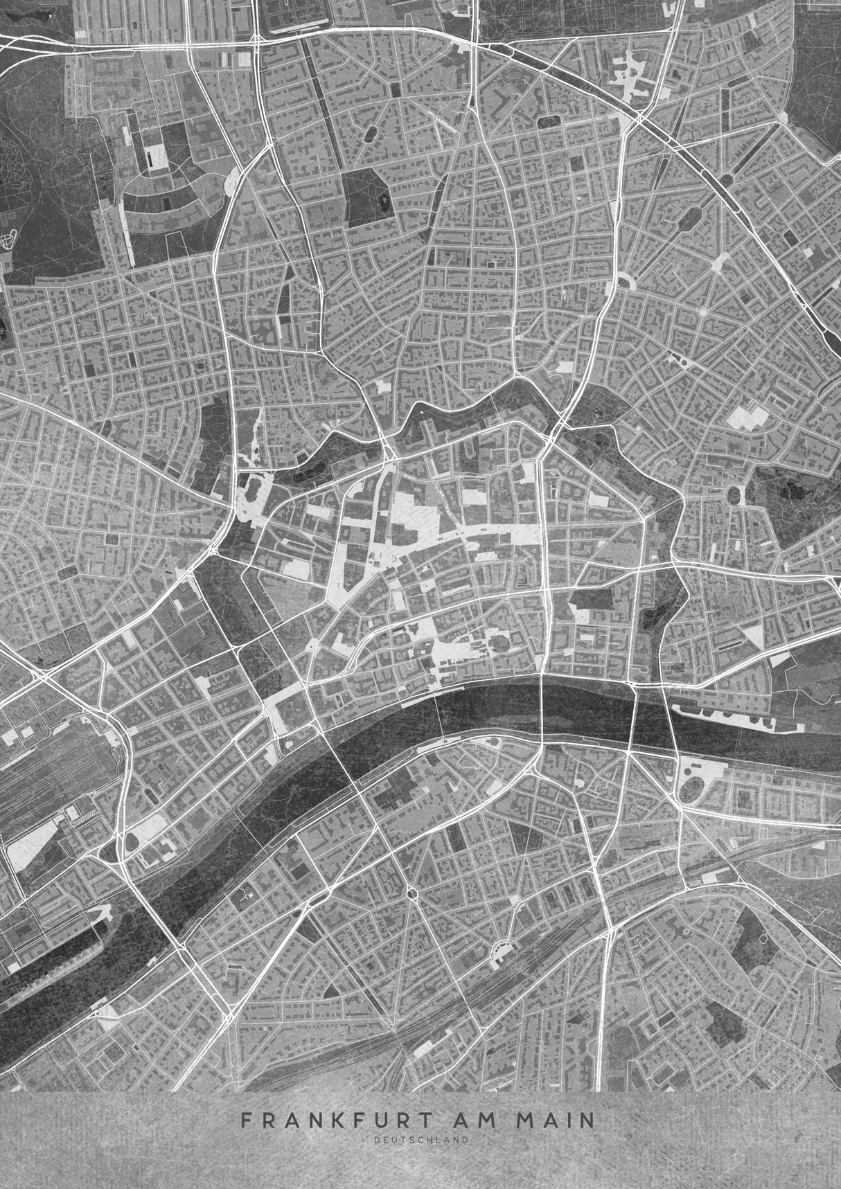 Gray vintage map of Frankfurt downtown Germany Poster och Canvastavla