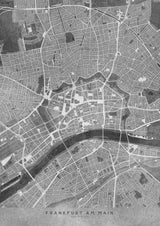 Gray vintage map of Frankfurt downtown Germany Poster och Canvastavla