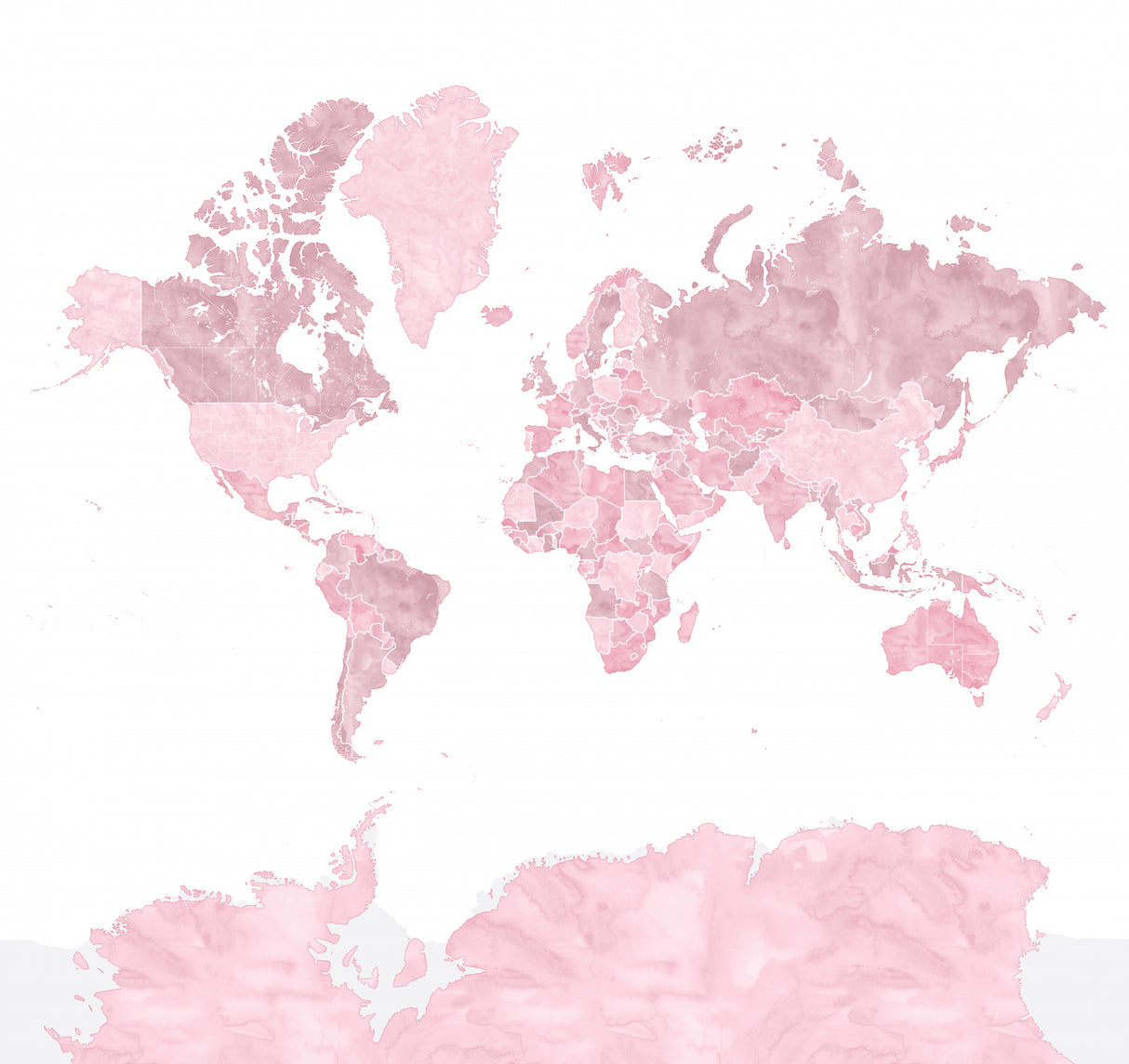 Pink watercolor world map with outlined countries, Melit Poster och Canvastavla