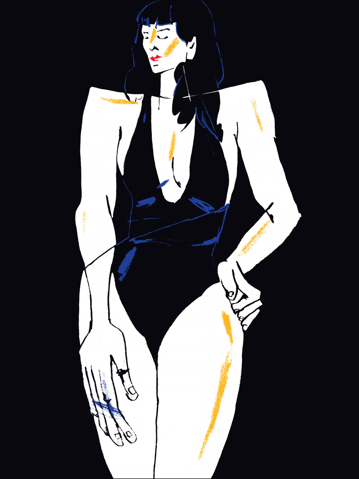 Girl in Bathing Suit Black Poster och Canvastavla