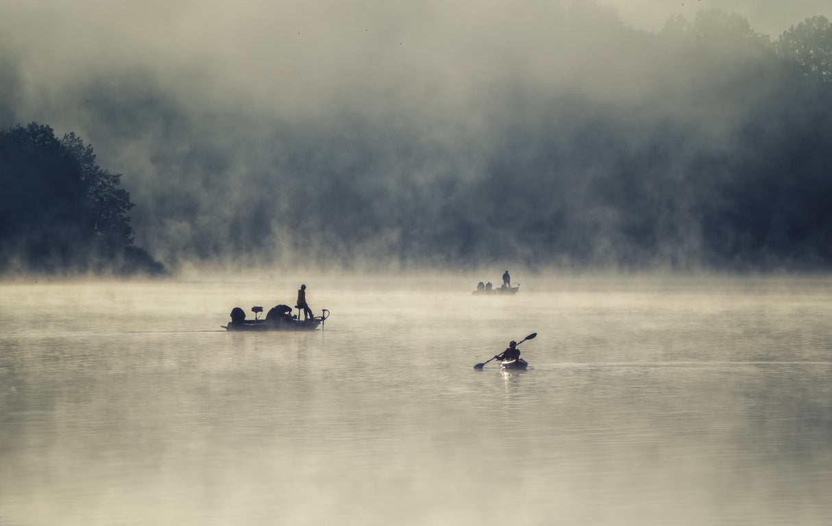 Boating in the misty lake Poster och Canvastavla