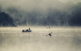 Boating in the misty lake Poster och Canvastavla