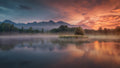 Daybreak by the lake Poster och Canvastavla