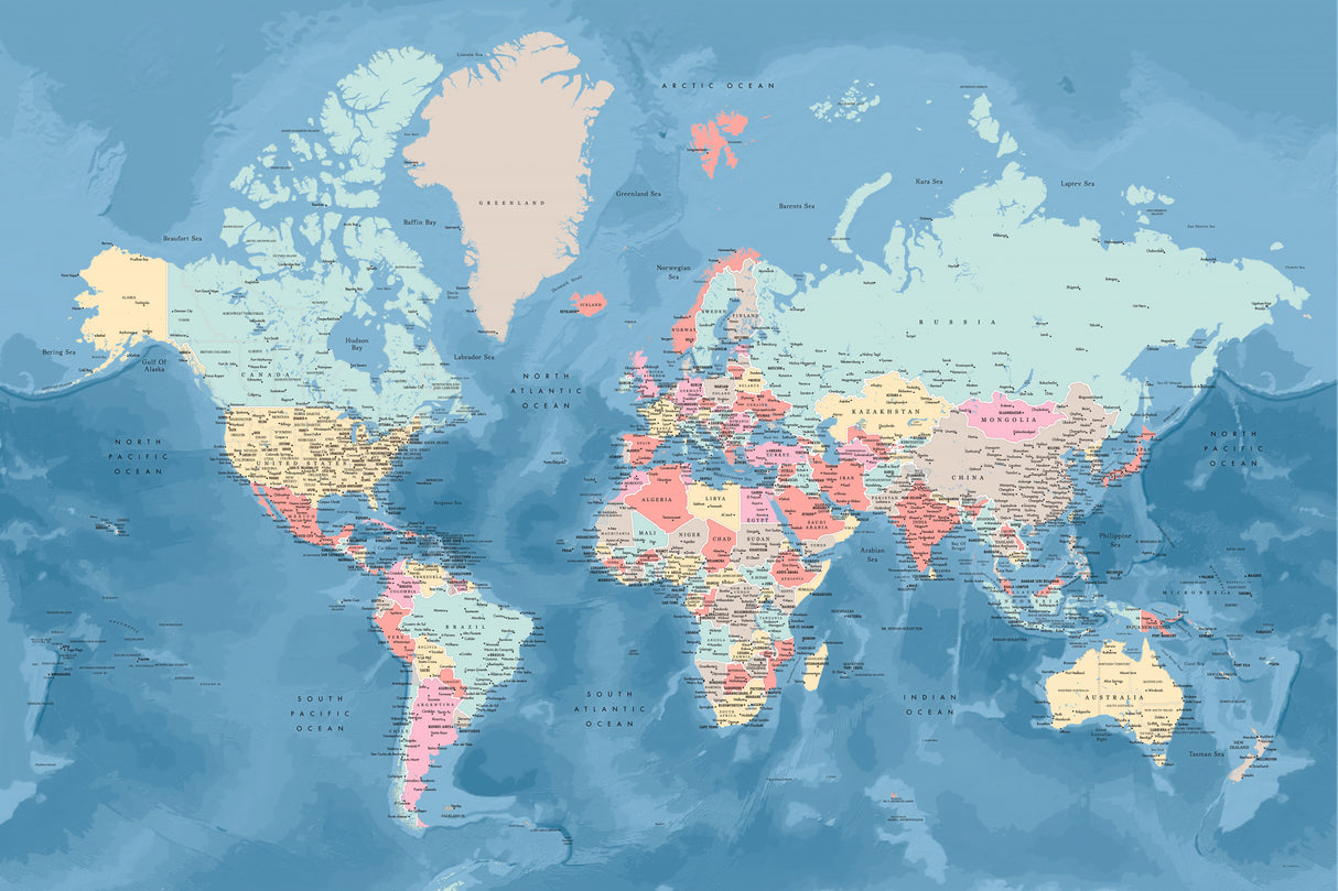 Detailed world map with cities, Vickie Poster och Canvastavla