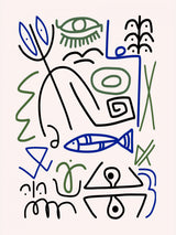 Line Art Bizarre Fishing Symbol Poster och Canvastavla