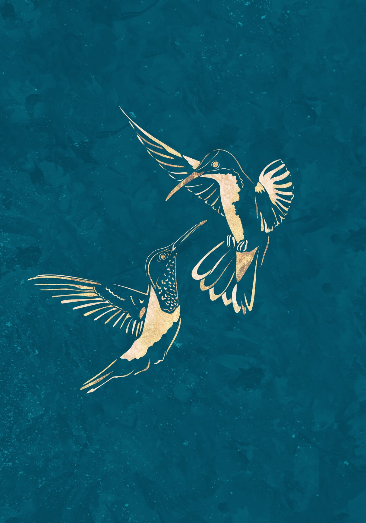 Gold Hummingbird Line art Silhouettes 3 Poster och Canvastavla