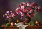 With bouquets of asters and grapes Poster och Canvastavla