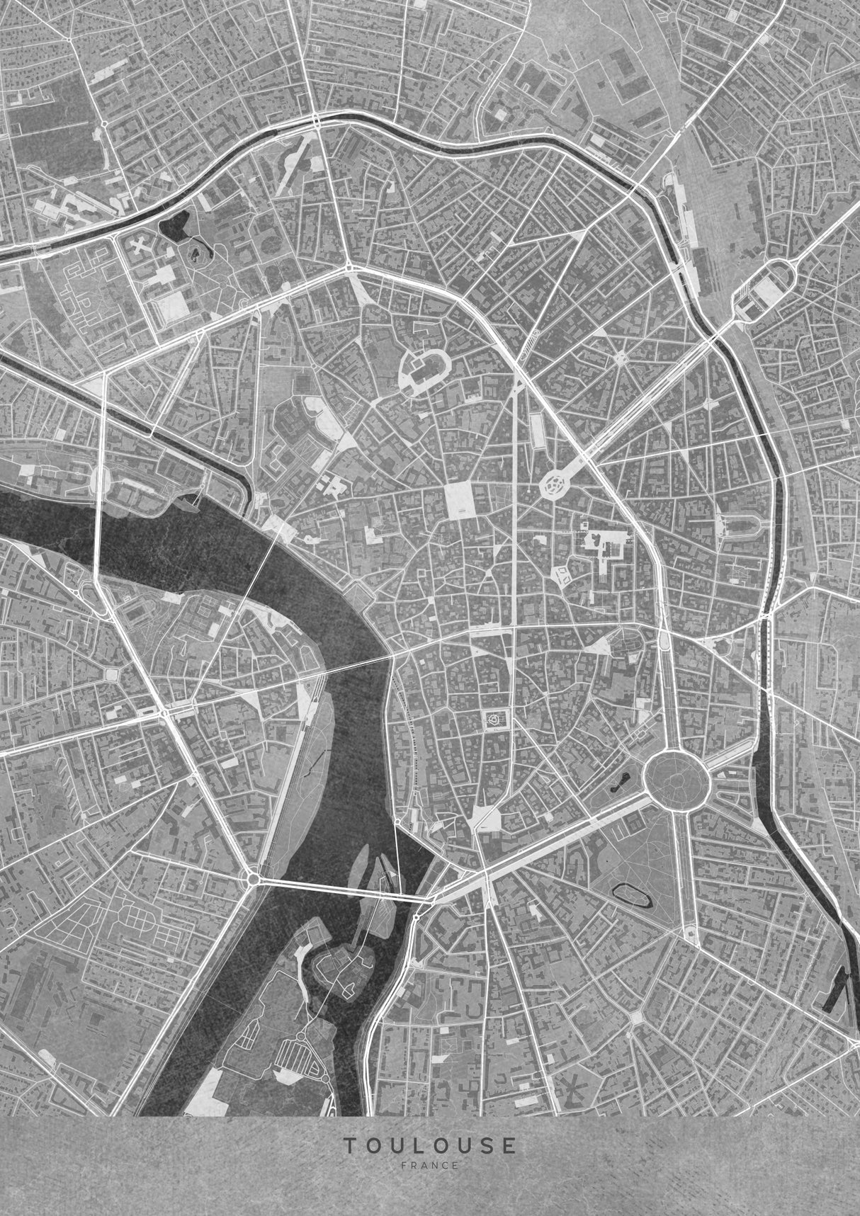 Gray vintage map of Toulouse downtown France Poster och Canvastavla
