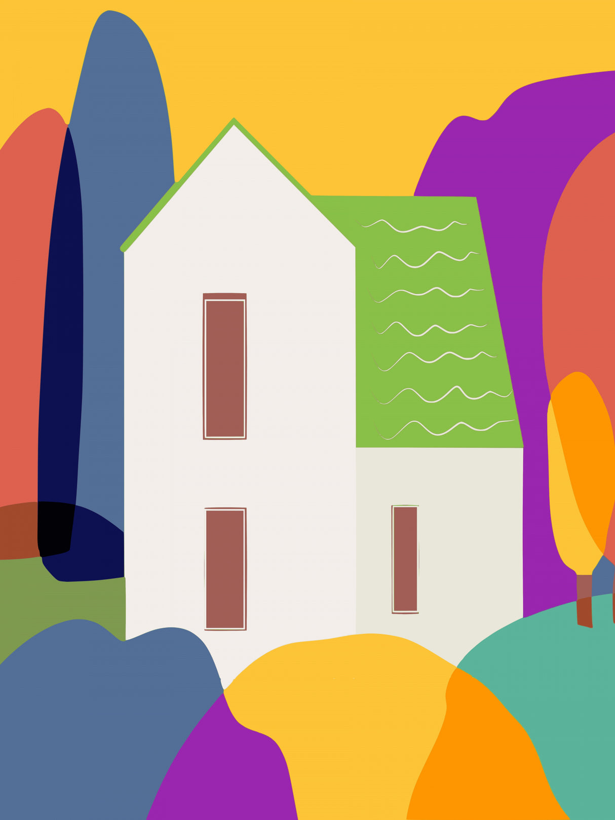 The Green Roof Cottage In Sunset Poster och Canvastavla