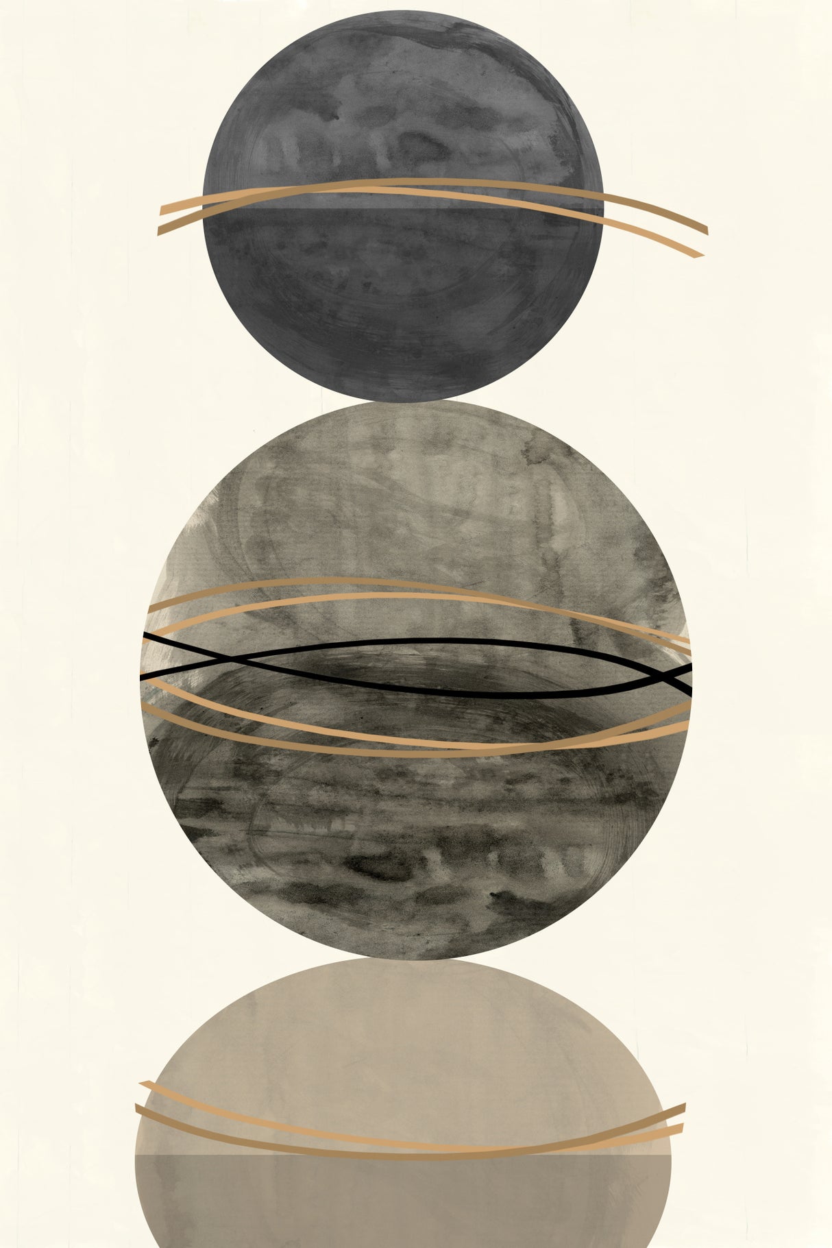 3 Grey and Gold Spheres 1 Poster och Canvastavla
