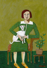 Vintage Lady with her white dog Poster och Canvastavla