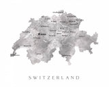 Gray watercolor map of Switzerland Poster och Canvastavla