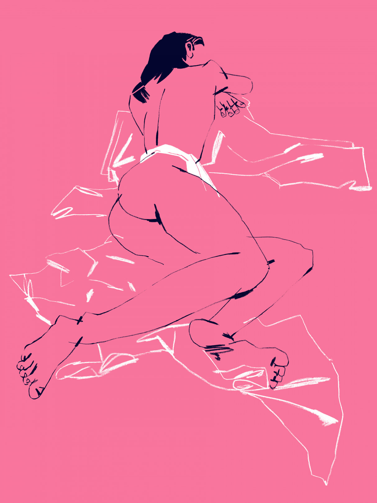 A Girl Sleeping Back View Pink Poster och Canvastavla