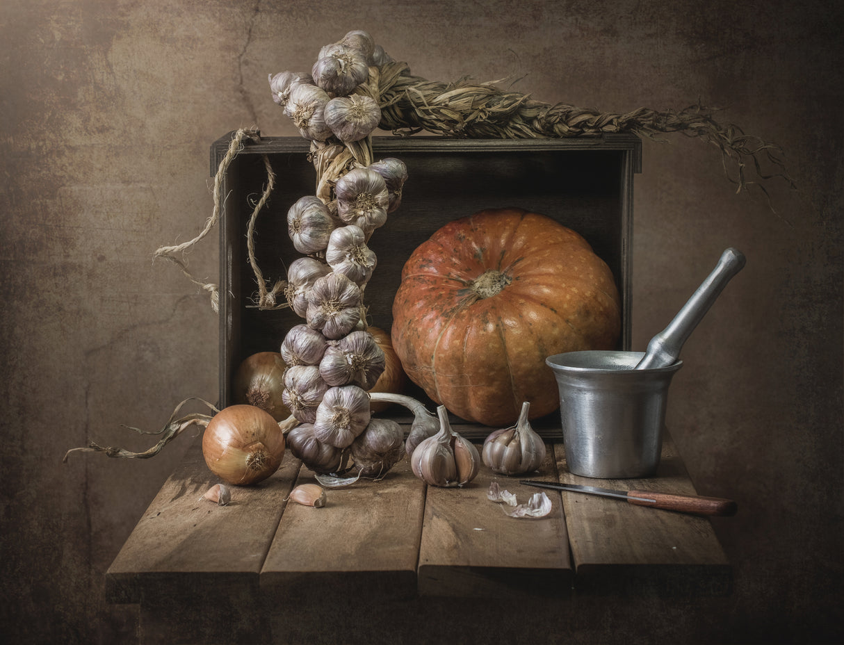 Garlic on the table Poster och Canvastavla