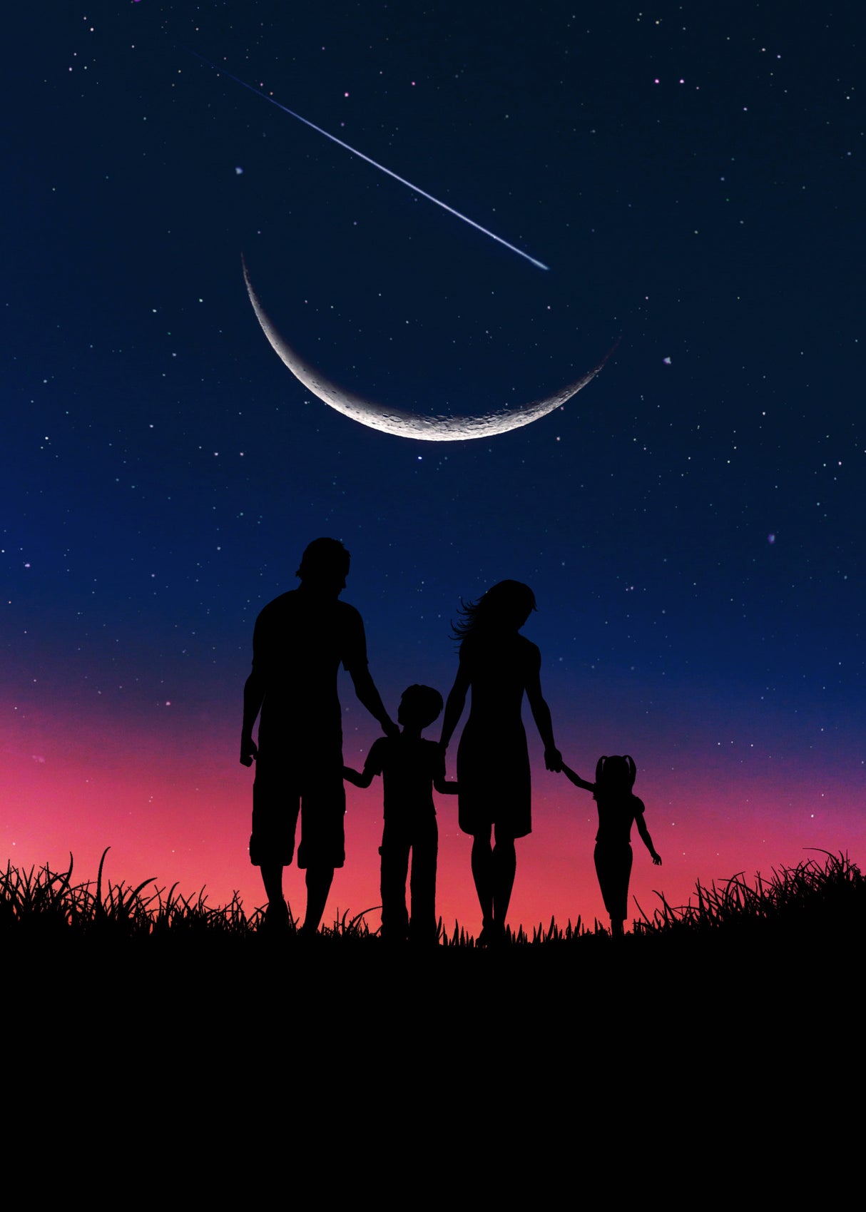 Family Silhouette At Night Poster och Canvastavla